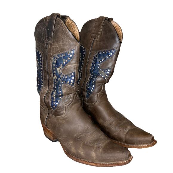 Frye Women’s 8 Cowboy Boots Daisy Duke Blue Grey Studded Western Snip Toe Boho - Picture 1 of 8